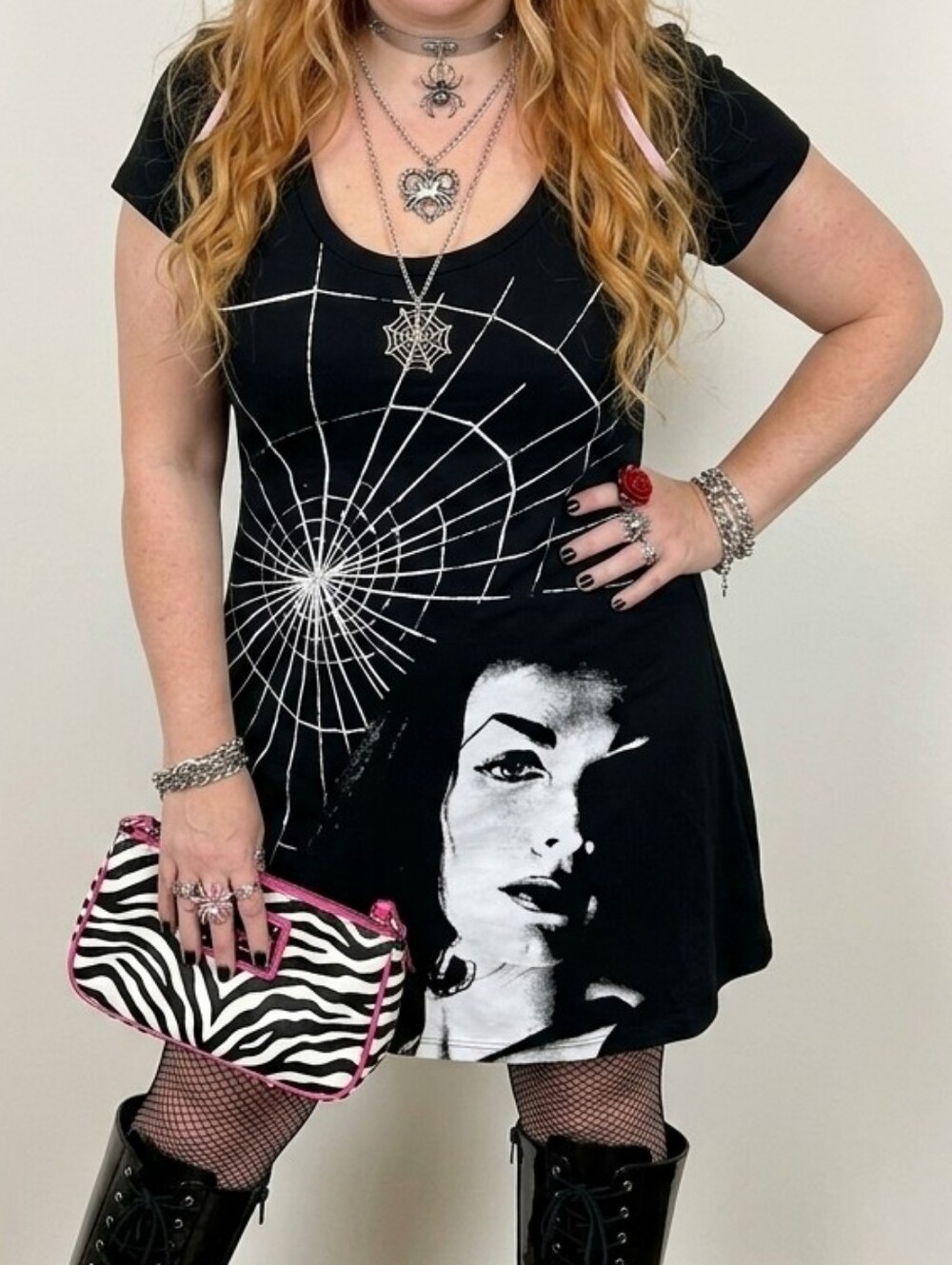 Vampira Shadow Face Tunic Dress Cult Classic Spiderweb Iconic Spooky Horror